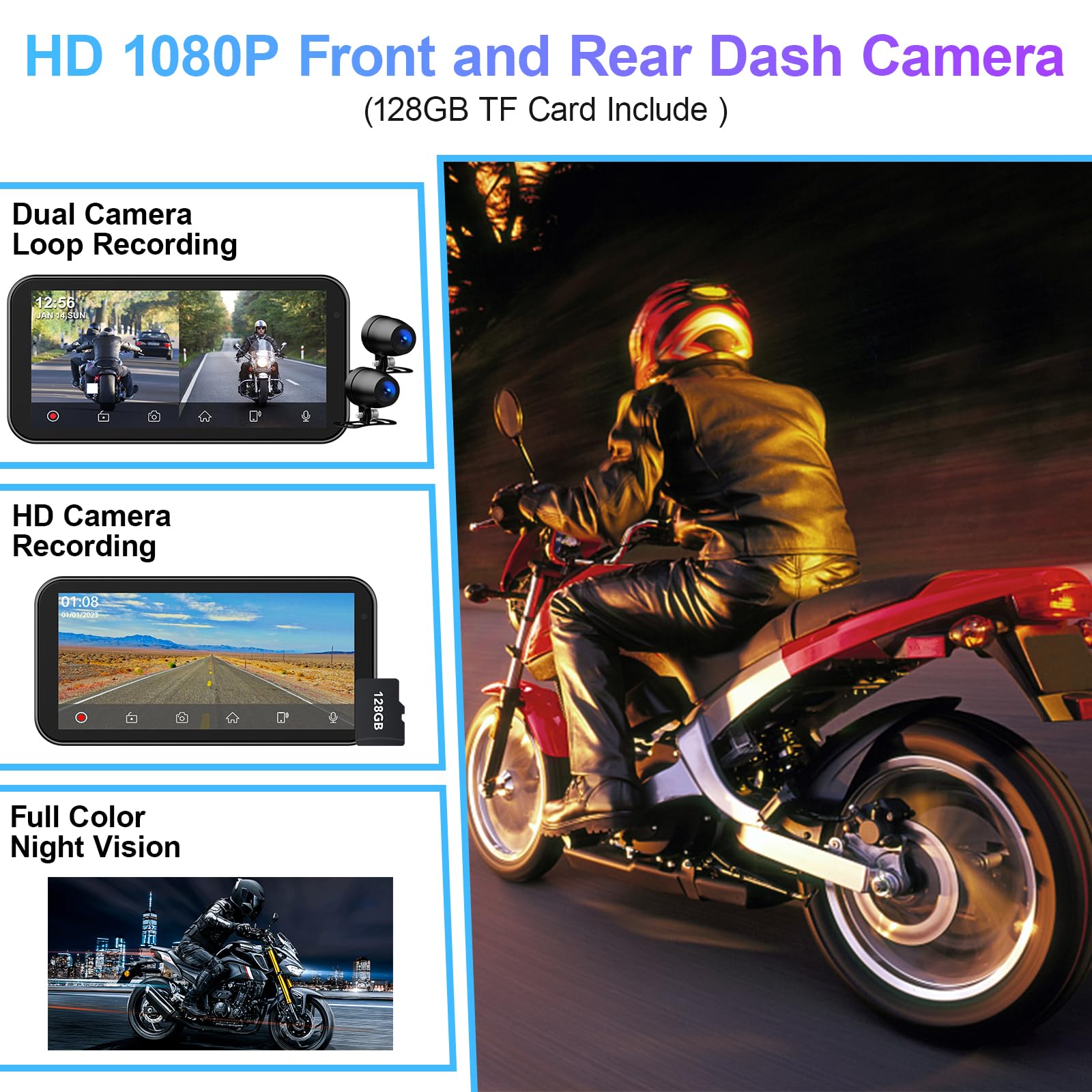 Tenbaba 6.25'' Motorcycle Motorcycle Dash Cam, Wireless Motorcycle Carplay & Android Auto Screen, Motorbike Gps Navigation, Ip67